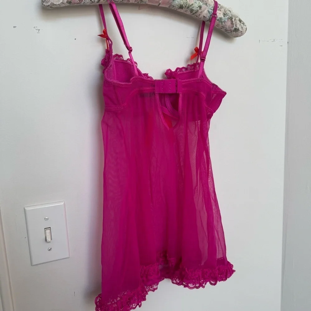 Y2K Pink Lace Babydoll Lingerie XS coquette Fairycore Cottagecore - Picture 5 of 6